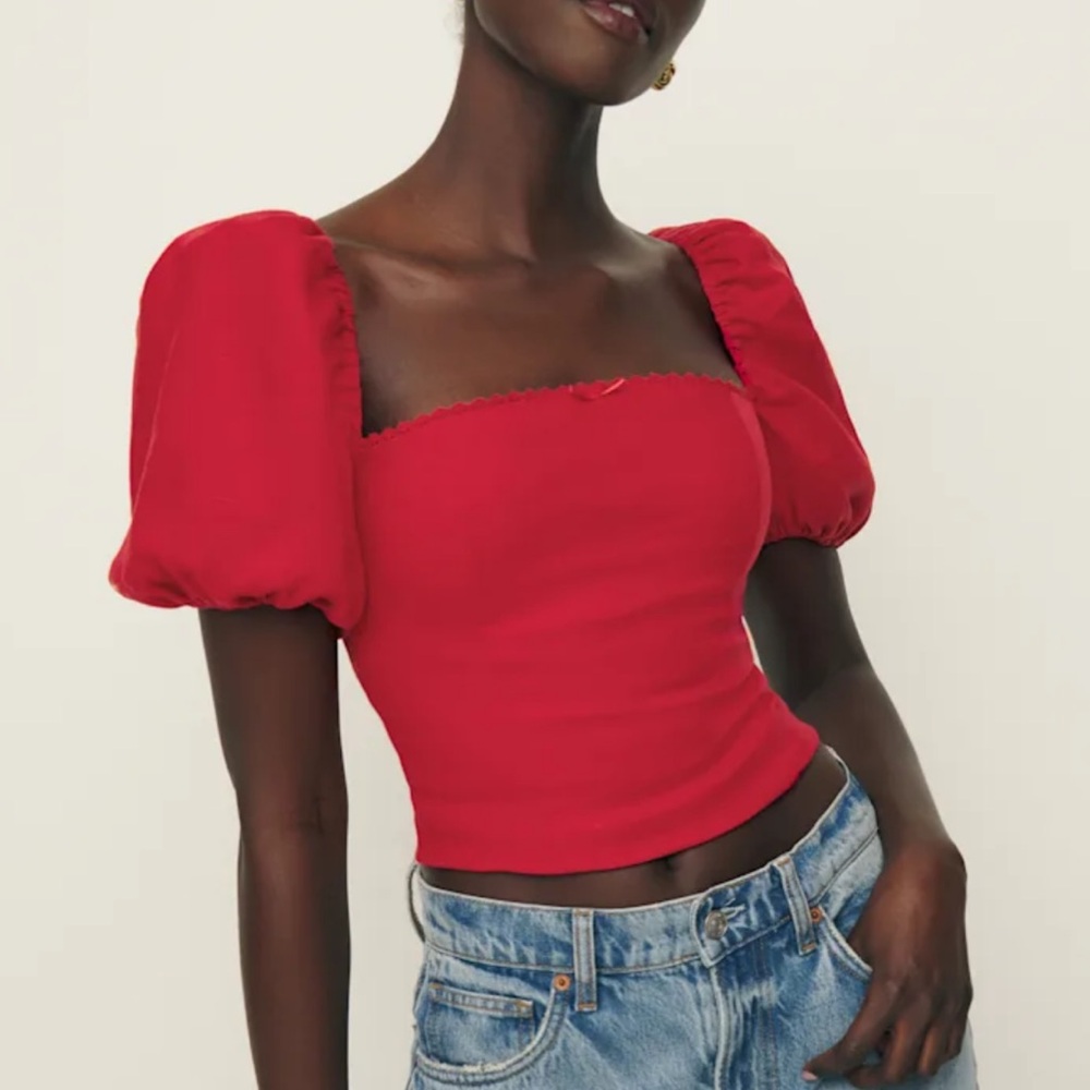 Reformation Marella Linen Top in Lipstick